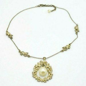 Art Nouveau Style Faux Pearl Clear Rhinestone